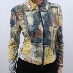 Joseph Ribkoff Multicolor Patchwork Jean Jacket